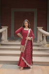 Faux Georgette Kurta with Sequins Embroidery, Viscose Jacquard Sharara & Cutwork Dupatta