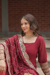 Faux Georgette Kurta with Sequins Embroidery, Viscose Jacquard Sharara & Cutwork Dupatta