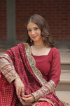 Faux Georgette Kurta with Sequins Embroidery, Viscose Jacquard Sharara & Cutwork Dupatta
