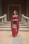 Faux Georgette Kurta with Sequins Embroidery, Viscose Jacquard Sharara & Cutwork Dupatta