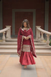 Faux Georgette Kurta with Sequins Embroidery, Viscose Jacquard Sharara & Cutwork Dupatta