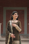 Faux Georgette Kurta with Sequins Embroidery, Viscose Jacquard Sharara & Cutwork Dupatta