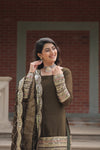 Faux Georgette Kurta with Sequins Embroidery, Viscose Jacquard Sharara & Cutwork Dupatta