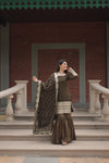 Faux Georgette Kurta with Sequins Embroidery, Viscose Jacquard Sharara & Cutwork Dupatta