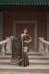 Faux Georgette Kurta with Sequins Embroidery, Viscose Jacquard Sharara & Cutwork Dupatta