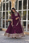 Faux Blooming Georgette Gown with Rich Sequins Embroidery & Lace-Embroidered Dupatta