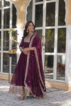 Faux Blooming Georgette Gown with Rich Sequins Embroidery & Lace-Embroidered Dupatta