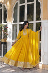 Faux Blooming Georgette Gown with Rich Sequins Embroidery & Lace-Embroidered Dupatta