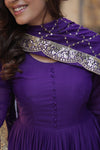 Readymade Solid Georgette Gown With Sequins Embroidered Dupatta
