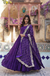 Readymade Solid Georgette Gown With Sequins Embroidered Dupatta