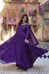 Readymade Solid Georgette Gown With Sequins Embroidered Dupatta