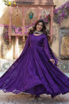 Readymade Solid Georgette Gown With Sequins Embroidered Dupatta