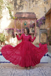 Readymade Solid Georgette Gown With Sequins Embroidered Dupatta