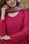 Readymade Solid Georgette Gown With Sequins Embroidered Dupatta