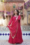 Readymade Solid Georgette Gown With Sequins Embroidered Dupatta