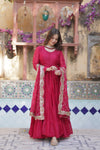 Readymade Solid Georgette Gown With Sequins Embroidered Dupatta