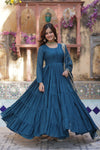 Readymade Solid Georgette Gown With Sequins Embroidered Dupatta