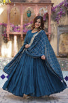 Readymade Solid Georgette Gown With Sequins Embroidered Dupatta