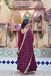 Readymade Solid Georgette Gown With Sequins Embroidered Dupatta