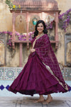 Readymade Solid Georgette Gown With Sequins Embroidered Dupatta