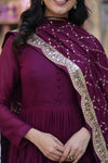 Readymade Solid Georgette Gown With Sequins Embroidered Dupatta