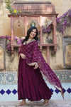 Readymade Solid Georgette Gown With Sequins Embroidered Dupatta
