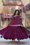 Readymade Solid Georgette Gown With Sequins Embroidered Dupatta