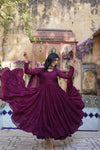 Readymade Solid Georgette Gown With Sequins Embroidered Dupatta