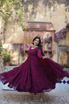 Readymade Solid Georgette Gown With Sequins Embroidered Dupatta