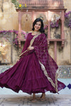 Readymade Solid Georgette Gown With Sequins Embroidered Dupatta