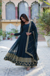 Readymade Faux Blooming Georgette Gown With Multi-Sequins Embroidery Matching Dupatta