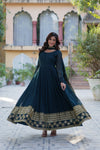 Readymade Faux Blooming Georgette Gown With Multi-Sequins Embroidery Matching Dupatta