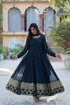 Readymade Faux Blooming Georgette Gown With Multi-Sequins Embroidery Matching Dupatta