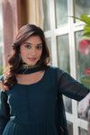 Readymade Faux Blooming Georgette Gown With Multi-Sequins Embroidery Matching Dupatta