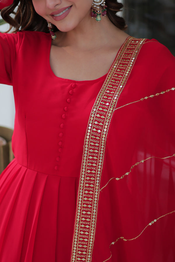 Readymade Faux Blooming Georgette Gown With Multi-Sequins Embroidery Matching Dupatta