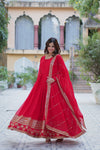 Readymade Faux Blooming Georgette Gown With Multi-Sequins Embroidery Matching Dupatta