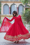 Readymade Faux Blooming Georgette Gown With Multi-Sequins Embroidery Matching Dupatta