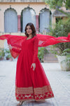 Readymade Faux Blooming Georgette Gown With Multi-Sequins Embroidery Matching Dupatta