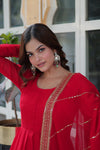 Readymade Faux Blooming Georgette Gown With Multi-Sequins Embroidery Matching Dupatta