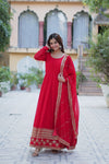 Readymade Faux Blooming Georgette Gown With Multi-Sequins Embroidery Matching Dupatta