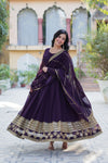 Readymade Faux Blooming Georgette Gown With Multi-Sequins Embroidery Matching Dupatta