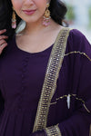 Readymade Faux Blooming Georgette Gown With Multi-Sequins Embroidery Matching Dupatta