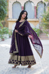 Readymade Faux Blooming Georgette Gown With Multi-Sequins Embroidery Matching Dupatta