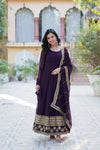 Readymade Faux Blooming Georgette Gown With Multi-Sequins Embroidery Matching Dupatta