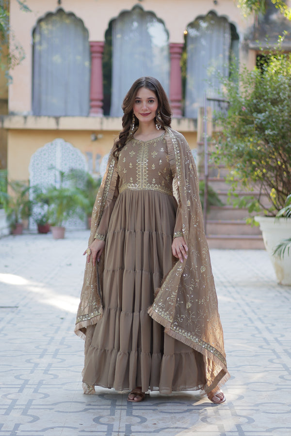 Festive Wear ReadymadeGeorgette Gown with Sequins Embroidery Work And Matching Dupatta