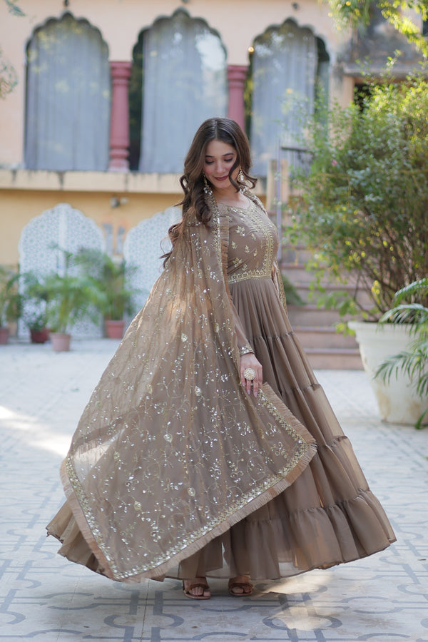 Festive Wear ReadymadeGeorgette Gown with Sequins Embroidery Work And Matching Dupatta