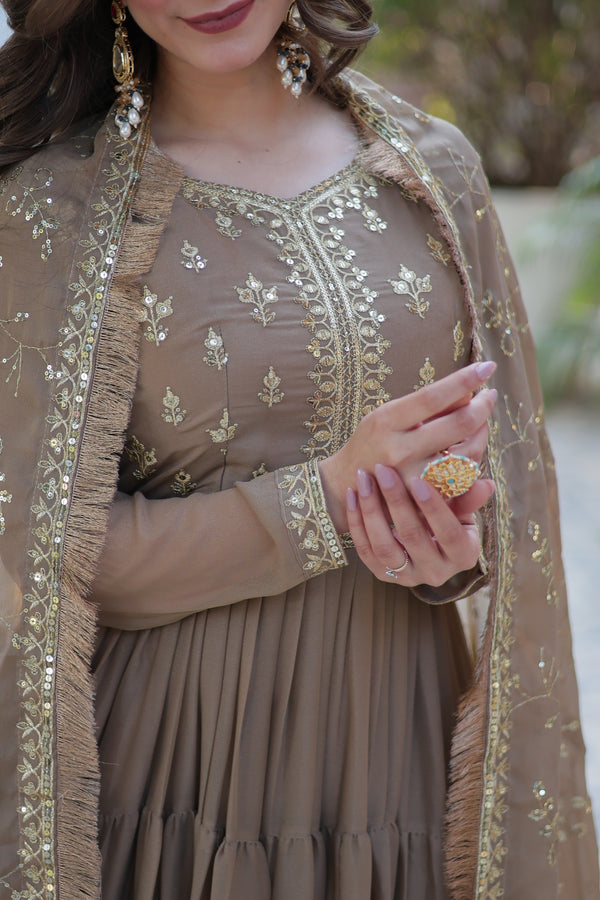 Festive Wear ReadymadeGeorgette Gown with Sequins Embroidery Work And Matching Dupatta