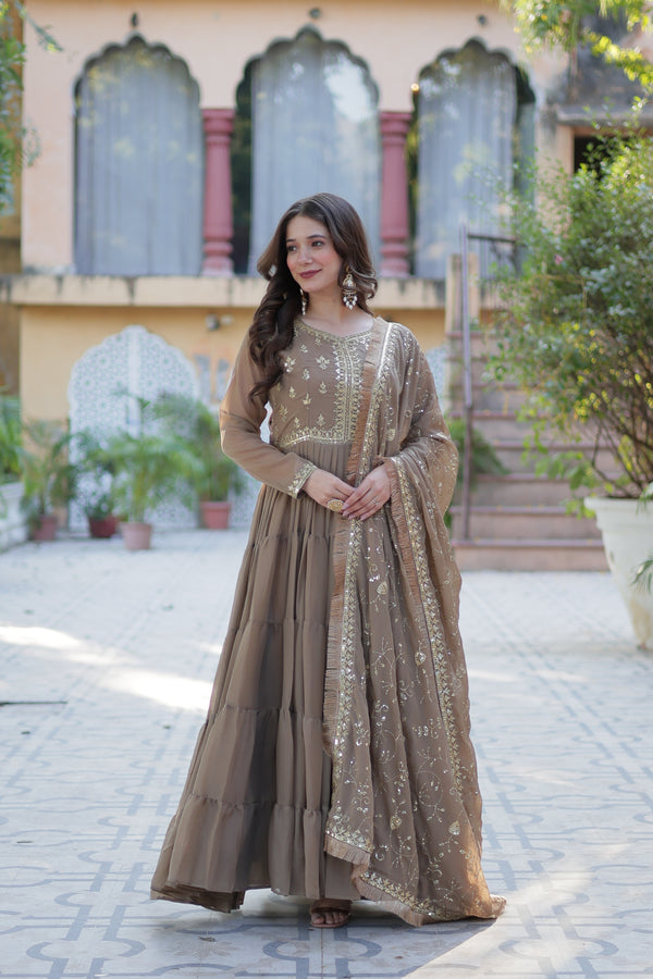 Festive Wear ReadymadeGeorgette Gown with Sequins Embroidery Work And Matching Dupatta