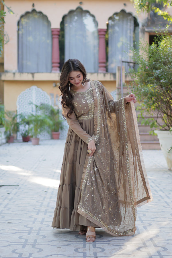 Festive Wear ReadymadeGeorgette Gown with Sequins Embroidery Work And Matching Dupatta