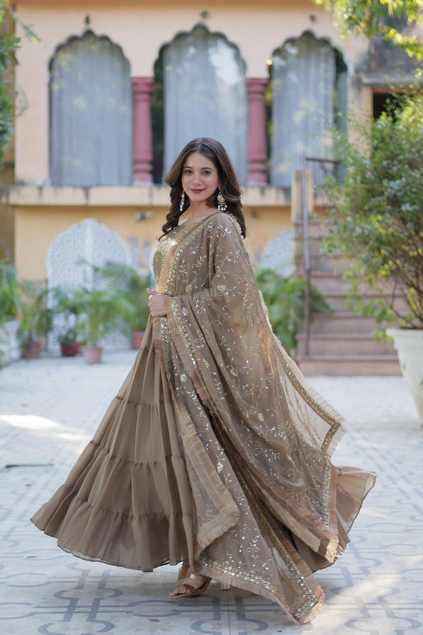 Festive Wear ReadymadeGeorgette Gown with Sequins Embroidery Work And Matching Dupatta